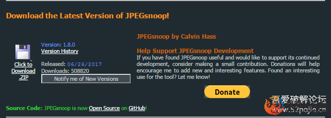 用来检验图片有无PS过的司法取证利器JPEGsnoop 1.8.0,我爱破解